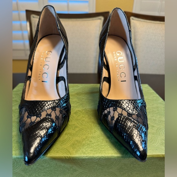 New Gucci Calf Leather Python Print GG Logo High Heels Shoes Size 37 / US 7 - Picture 7 of 16
